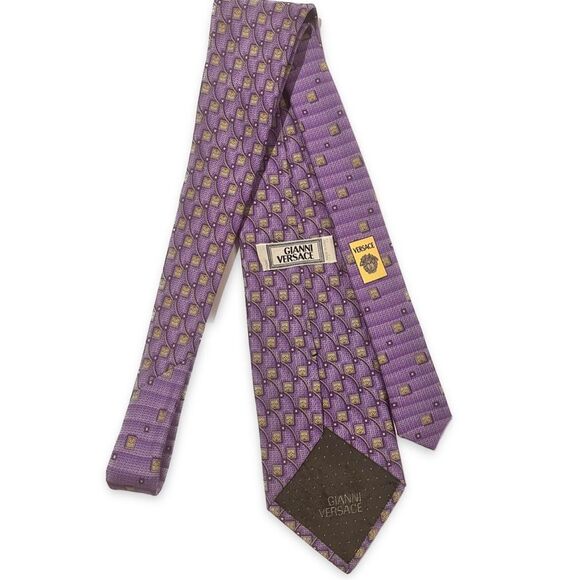 Versace Purple Geometric Silk Ties - Picture 2 of 7